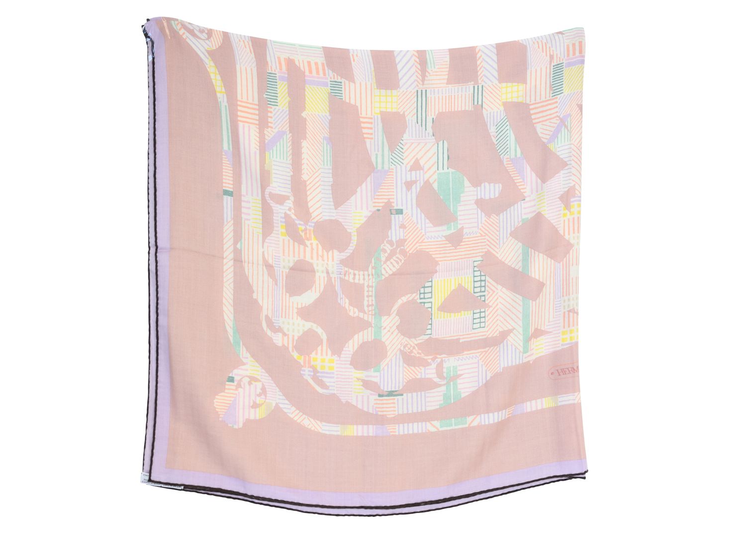 Hermes Cavalcadour Stole Scarf 140, Multicolor Cashmere with Silk, As New No Dustbag WA001