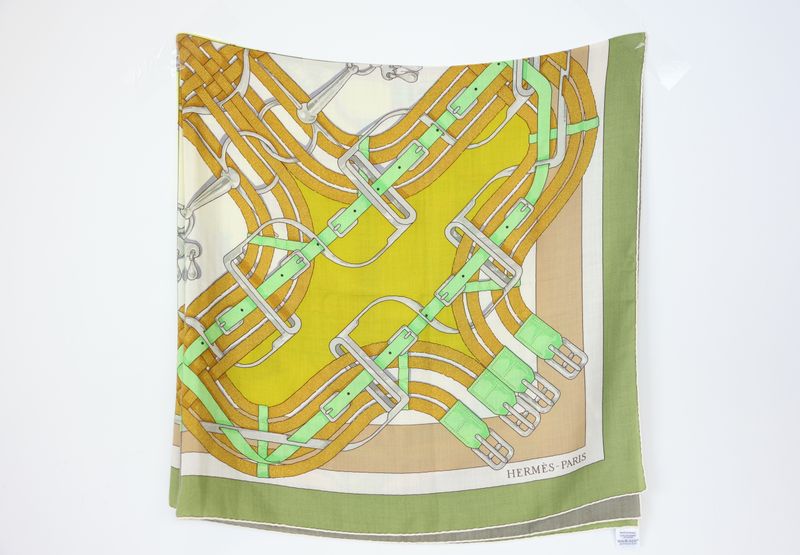 Hermes Grand Manège à Jouer Stole Scarf 140, Green Cashmere with Silk, As New No Dustbag WA001 Hermes Grand Manège à Jouer Stole Scarf 140, Green Cashmere with Silk, As New No Dustbag WA001