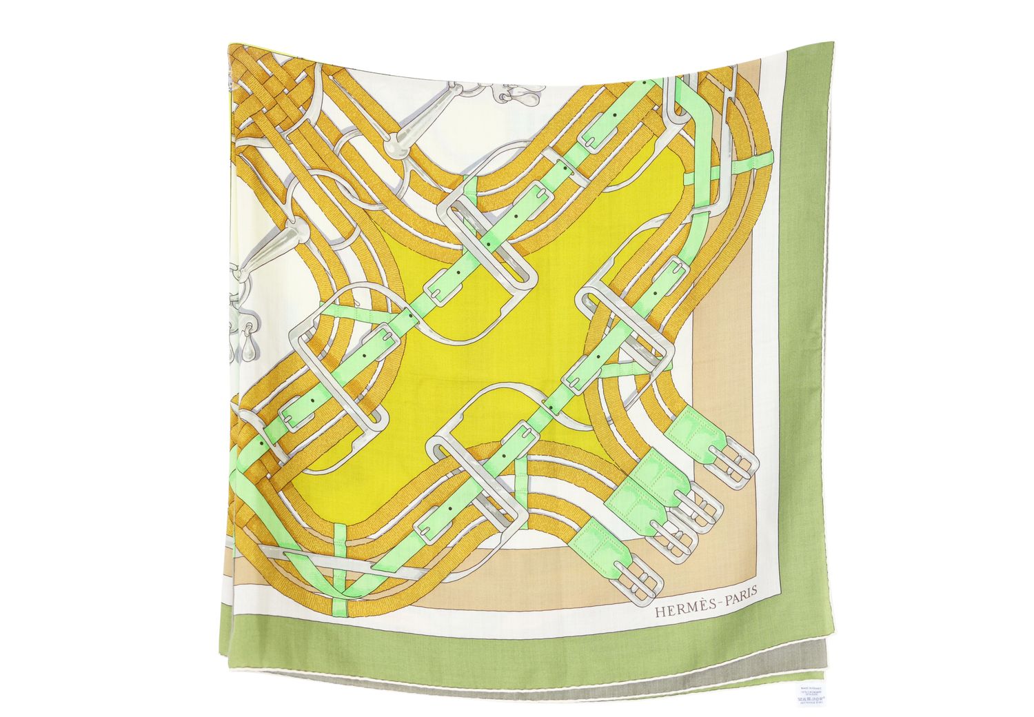 Hermes Grand Manège à Jouer Stole Scarf 140, Green Cashmere with Silk, As New No Dustbag WA001