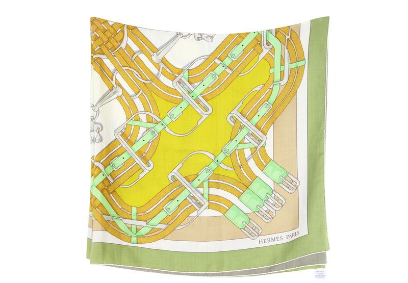 Hermes Grand Manège à Jouer Stole Scarf 140, Green Cashmere with Silk, As New No Dustbag WA001 Hermes Grand Manège à Jouer Stole Scarf 140, Green Cashmere with Silk, As New No Dustbag WA001