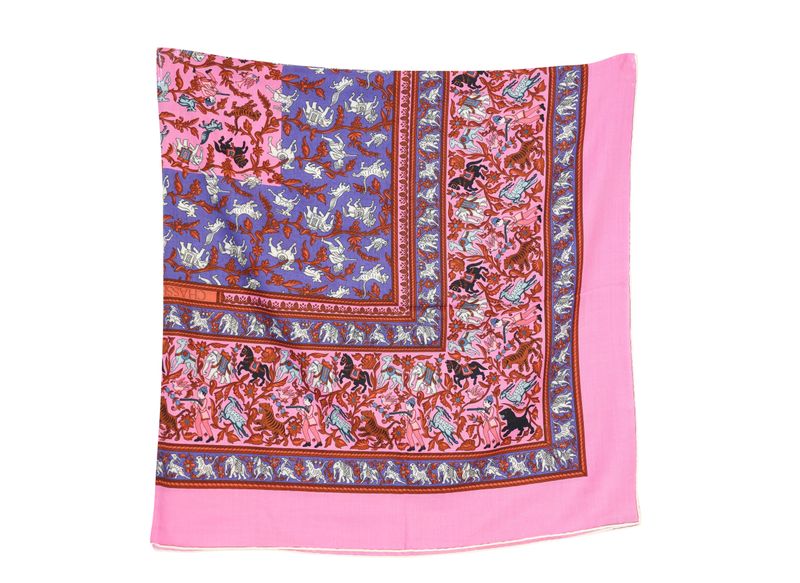 Hermes Chasse En Inde Stole Scarf 140, Pink Cashmere with Silk, As New No Dustbag WA001 Hermes Chasse En Inde Stole Scarf 140, Pink Cashmere with Silk, As New No Dustbag WA001