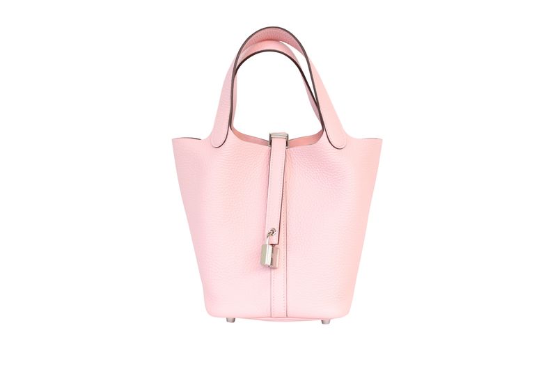 Hermes Picotin Lock 18 PM Bag, Pink Rose Sakura Clemence Leather and Palladium Hardware, W 2024 Stamp, New in Box WA001 Hermes Picotin Lock 18 PM Bag, Pink Rose Sakura Clemence Leather and Palladium Hardware, W 2024 Stamp, New in Box WA001