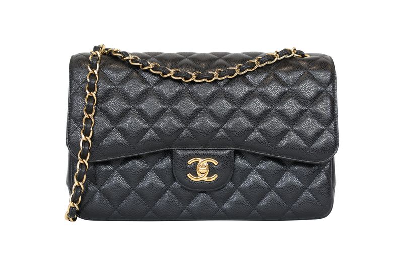 Chanel Classic Jumbo Handbag, Black Quilted Caviar and Gold Hardware, Preowned in Dustbag WA001 Chanel Classic Jumbo Handbag, Black Quilted Caviar and Gold Hardware, Preowned in Dustbag WA001