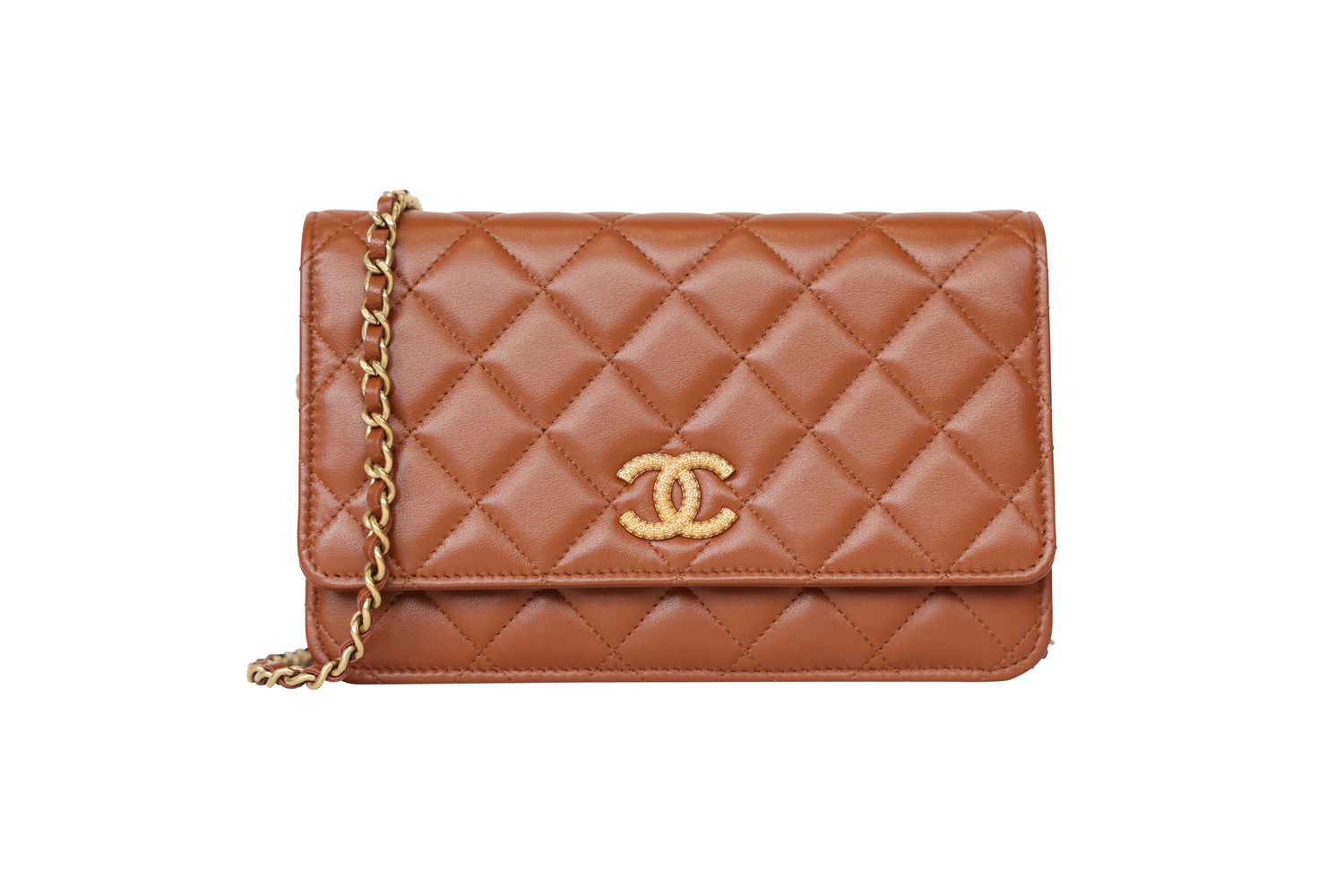 Chanel Wallet on Chain Bag, Brown Quilted Leather and Gold Hardware, Preowned in Dustbag WA001