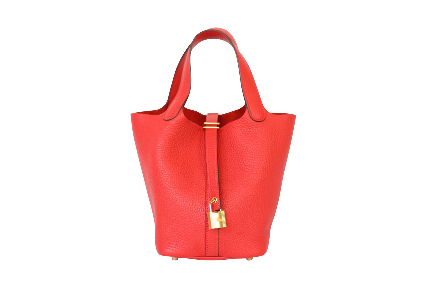 Hermes Picotin Lock 22 MM Bag, Red Clemence Leather and Palladium Hardware, W 2024 Stamp, Preowned in Box WA001