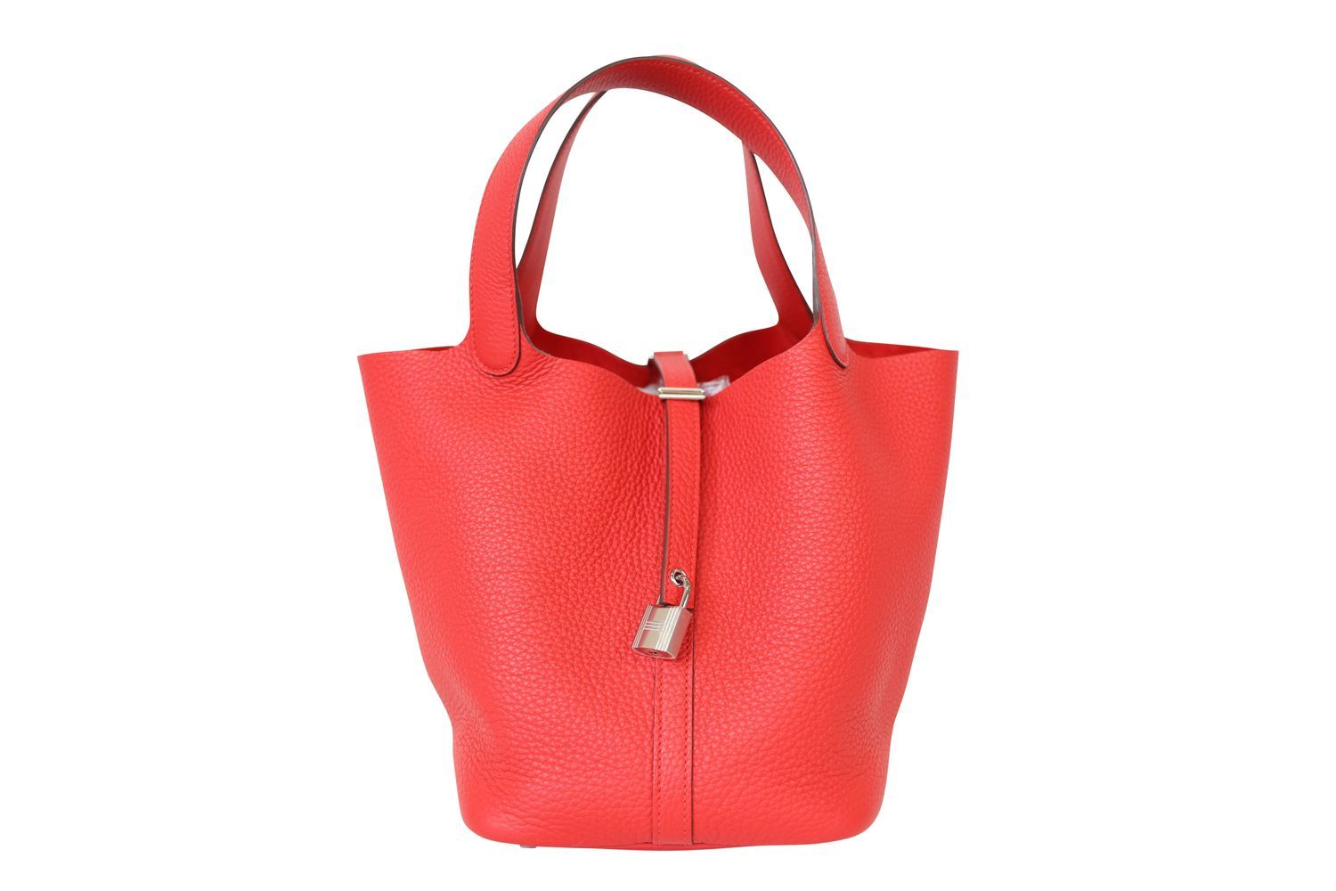 Hermes Picotin Lock 22 MM Bag, Red Clemence Leather and Palladium Hardware, W 2024 Stamp, Preowned in Box WA001