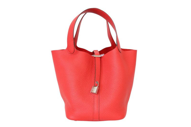 Hermes Picotin Lock 22 MM Bag, Red Clemence Leather and Palladium Hardware, W 2024 Stamp, Preowned in Box WA001