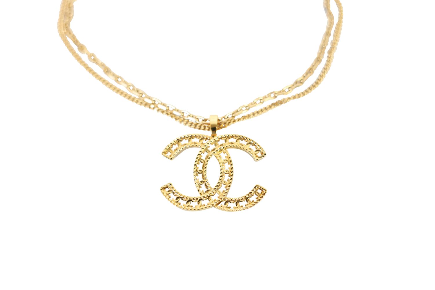 Chanel Multi Chain CC Pendant Necklace, Gold Finish, Preowned in Box WA001