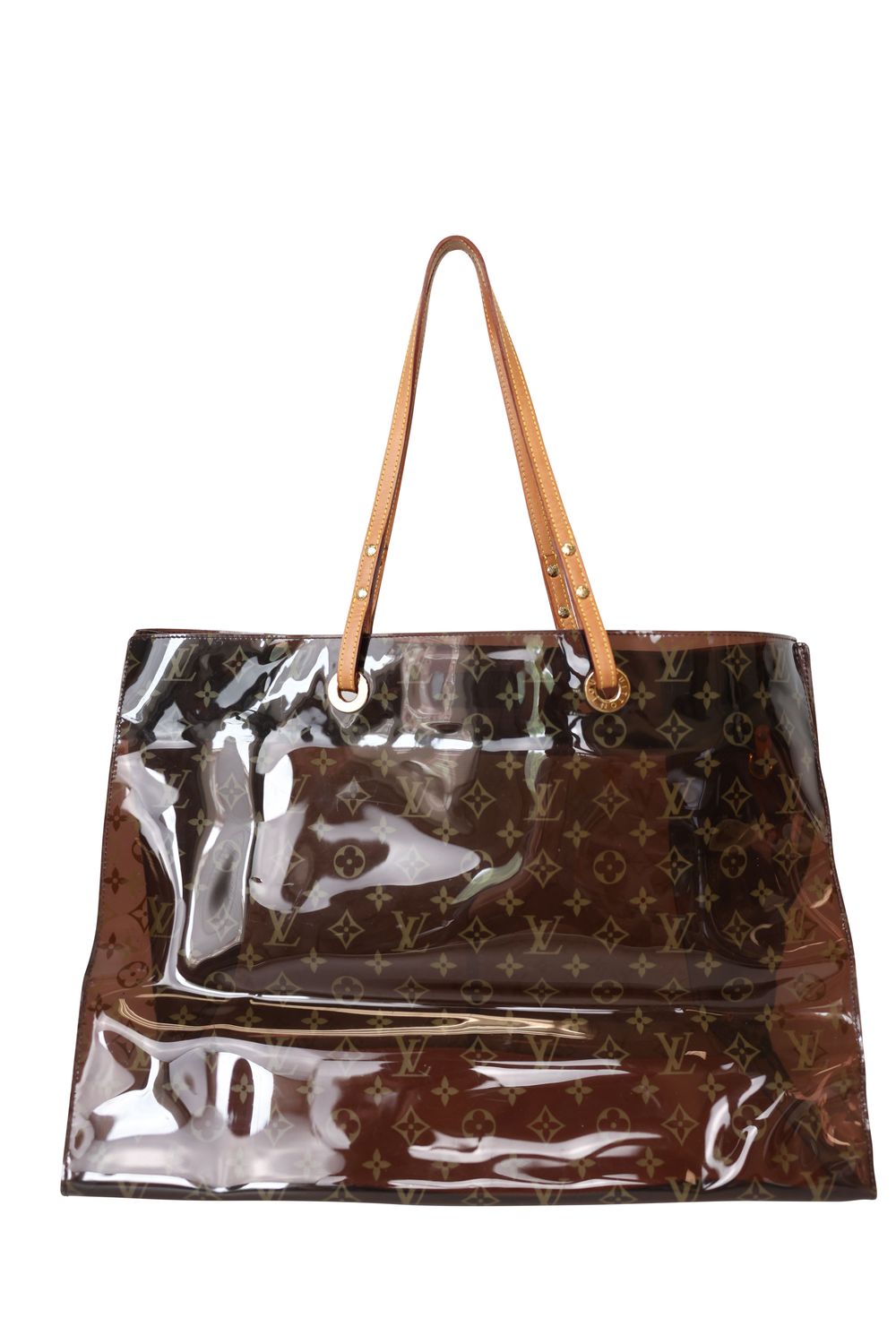 Louis Vuitton Cabas Cruise GM Tote Bag, Brown Monogram Vinyl and Natural Leather with Gold Hardware, Preowned in Dustbag WA001