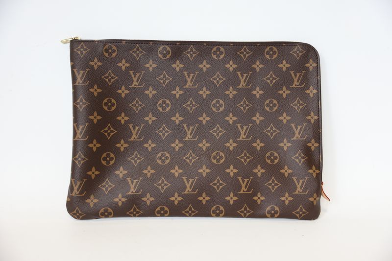 Louis Vuitton Laptop Poche Case, Brown Monogram Canvas and Gold Hardware, Preowned in Box WA001