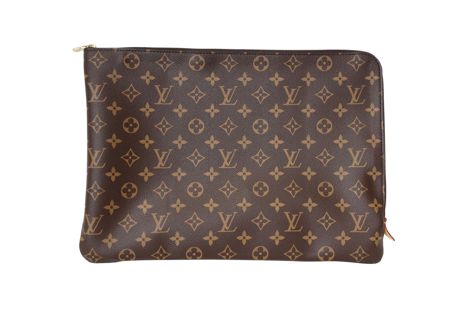 Louis Vuitton Laptop Poche Case, Brown Monogram Canvas and Gold Hardware, Preowned in Box WA001