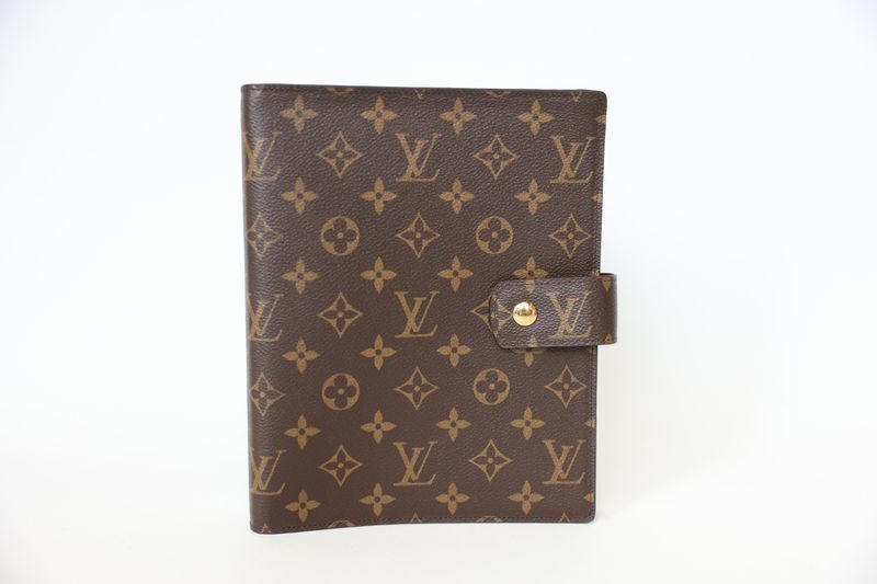 Louis Vuitton Ring Agenda Cover Large, Brown Monogram Canvas and Gold Hardware, Preowned in Box WA001