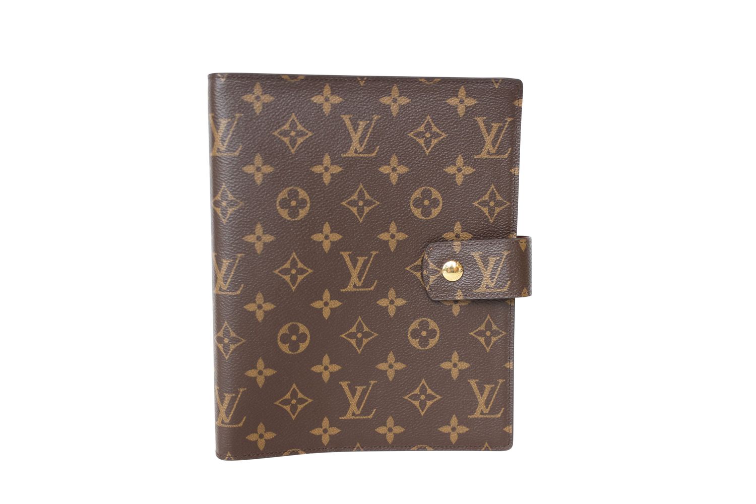 Louis Vuitton Ring Agenda Cover Large, Brown Monogram Canvas and Gold Hardware, Preowned in Box WA001