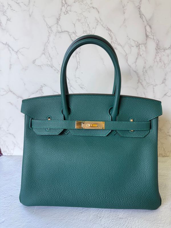 Hermes Birkin 30, Malachite Togo Leather, Gold Hardware, Stamp C, Preowned in Dustbag KJRB008