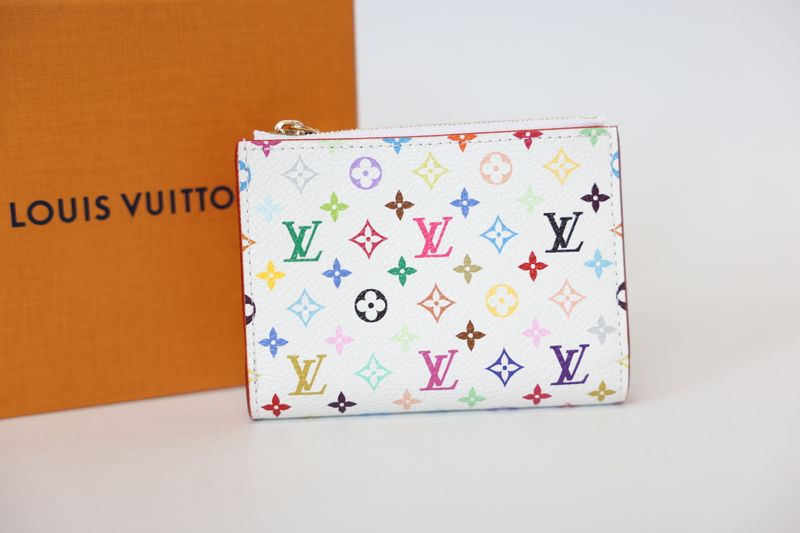 Louis Vuitton x Takashi Murakami Lisa Wallet, White with Multicolor Monogram Canvas and Gold Hardware, New in Box WA001