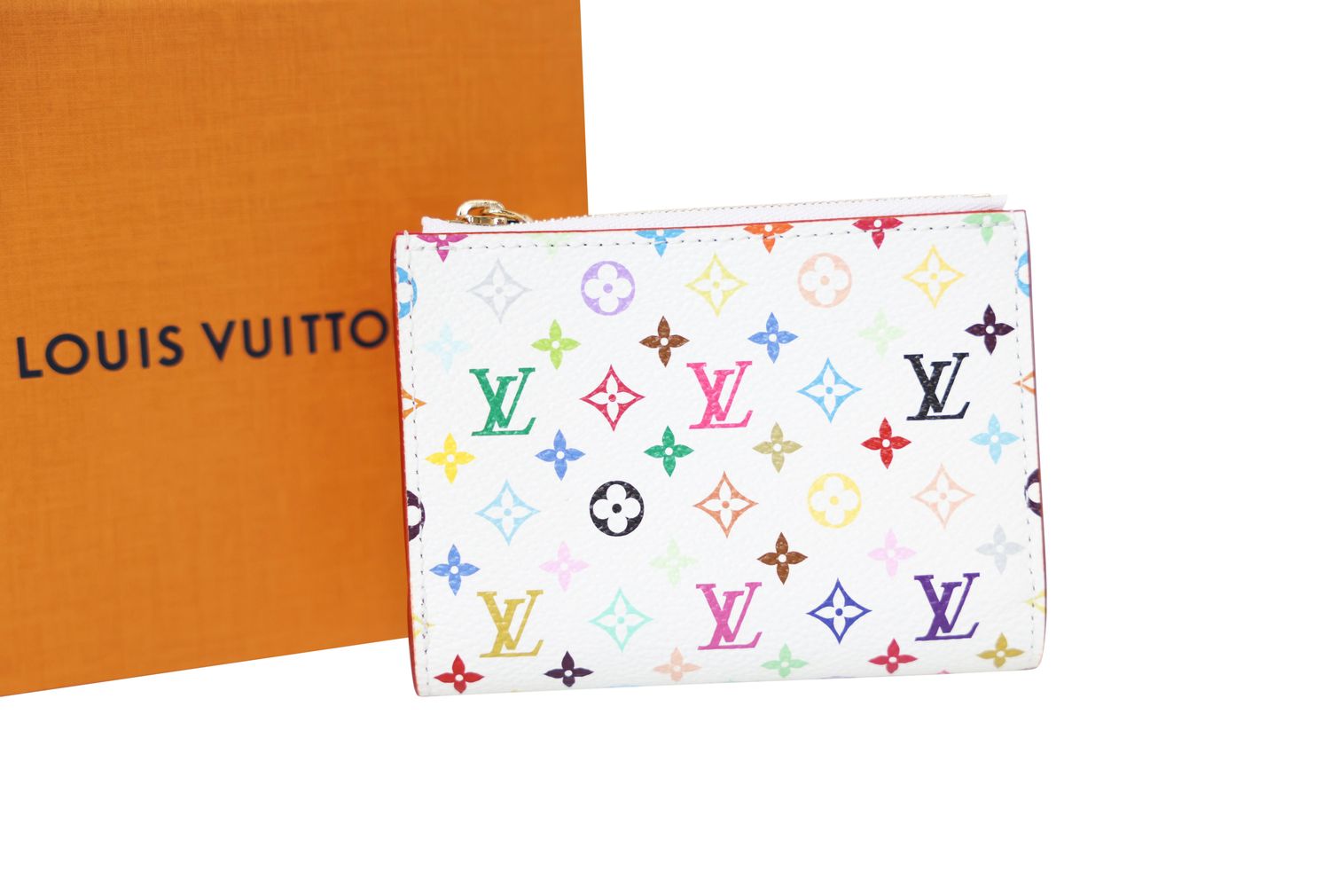 Louis Vuitton x Takashi Murakami Lisa Wallet, White with Multicolor Monogram Canvas and Gold Hardware, New in Box WA001