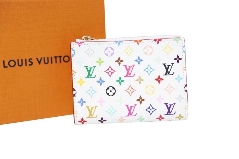 Louis Vuitton x Takashi Murakami Lisa Wallet, White with Multicolor Monogram Canvas and Gold Hardware, New in Box WA001