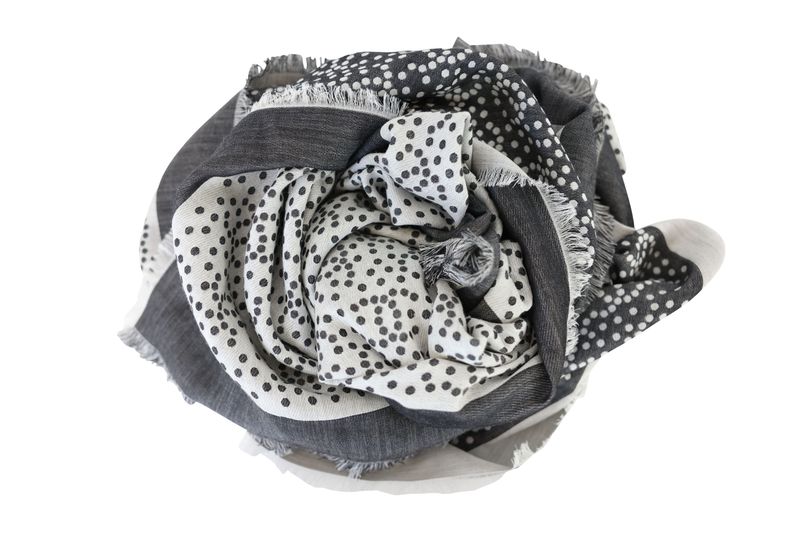 Chanel CC Stole 26P Scarf, Black Gray Cashmere with Silk and Wool, New No Dustbag WA001