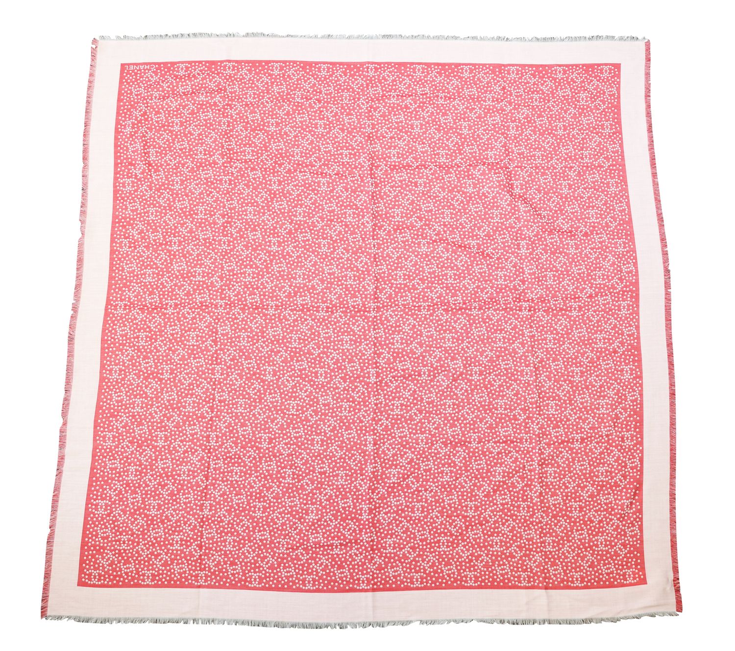 Chanel CC Stole 26P Scarf, Red Pink Cashmere with Silk and Wool, New No Dustbag WA001