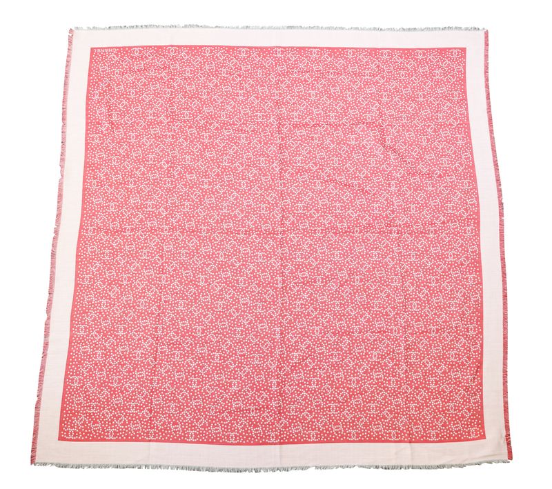 Chanel CC Stole 26P Scarf, Red Pink Cashmere with Silk and Wool, New No Dustbag WA001