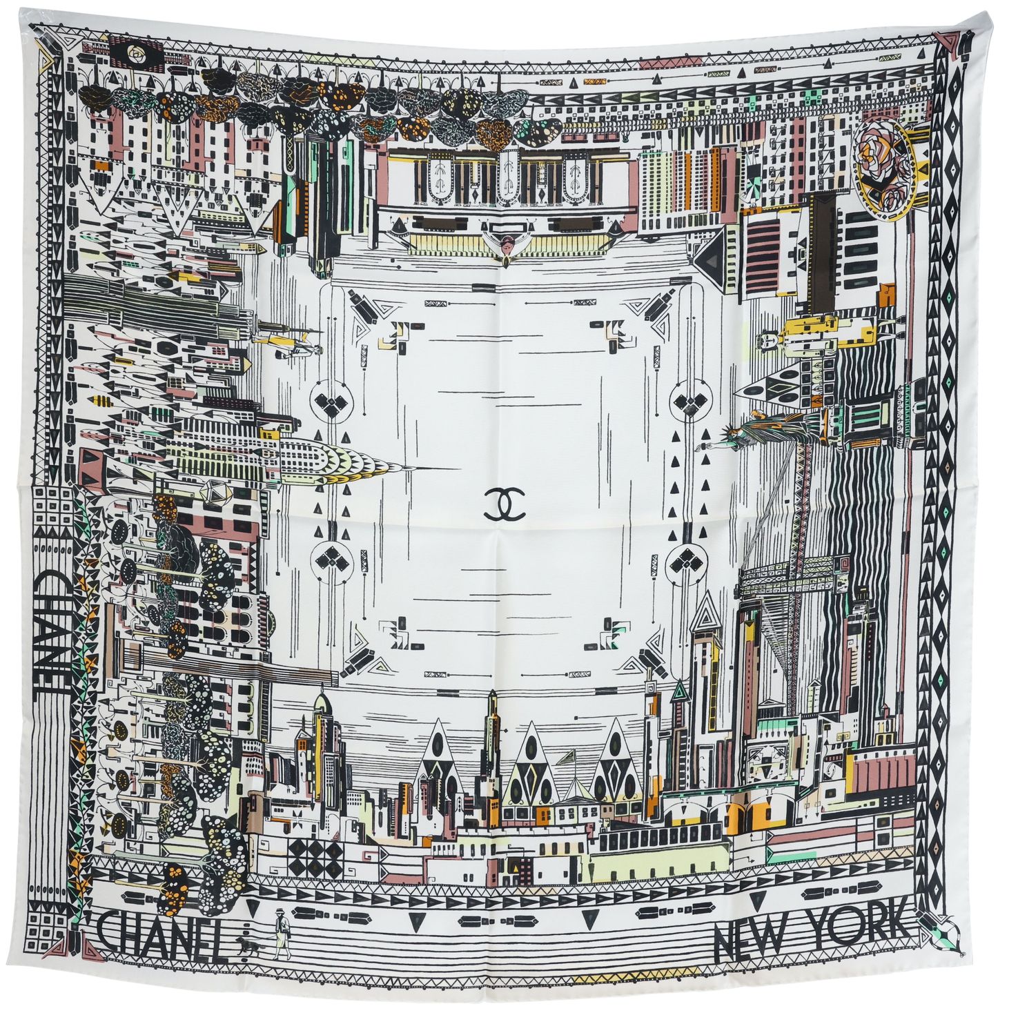 Chanel NYC Métiers D’art Collection Scarf 90, Black White Silk, New in Box WA001