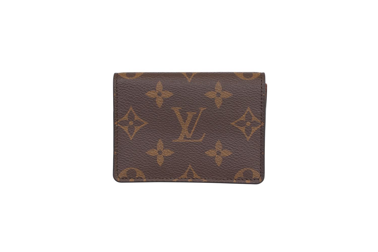Louis Vuitton Envelope Business Card Holder, Brown Monogram with Gold Hardware, Preowned in Box WA001