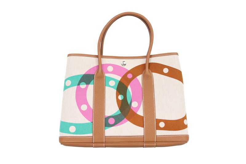 Hermes Garden Party H au Pas 36 Handbag, Ecru Beige H Canvas and Tan Negonda Calfskin with Palladium Hardware, K 2025 Stamp, New in Box WA001