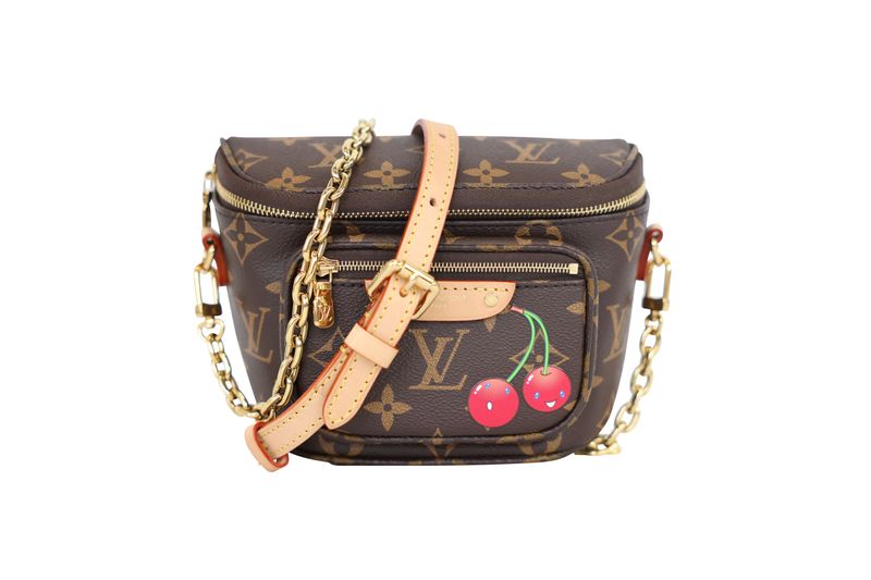 Louis Vuitton x Takashi Murakami Cherry Mini Bumbag, Brown Monogram Canvas and Gold Hardware, Preowned in Box WA001