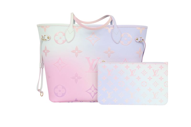 Louis Vuitton Neverfull MM Bag Set, Pink Purple Sunrise Pastel Monogram Canvas and Gold Hardware, Preowned in Box WA001 Louis Vuitton Neverfull MM Bag Set, Pink Purple Sunrise Pastel Monogram Canvas and Gold Hardware, Preowned in Box WA001
