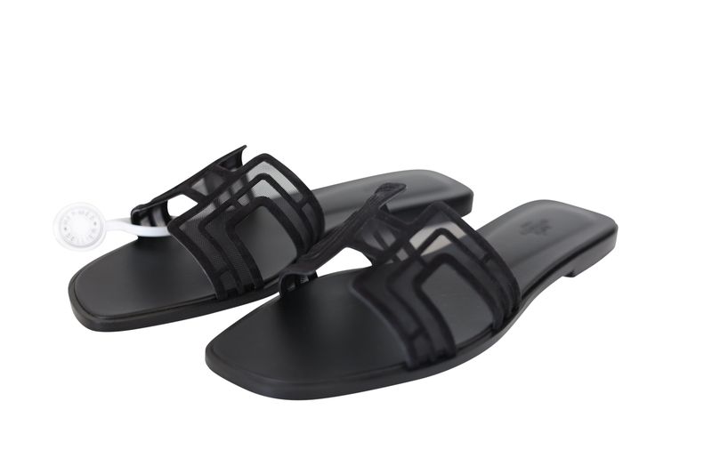 Hermes Oran Flat Sandals, Black Suede Goatskin and Mesh, Size 41.5, New in Box WA001 Hermes Oran Flat Sandals, Black Suede Goatskin and Mesh, Size 41.5, New in Box WA001