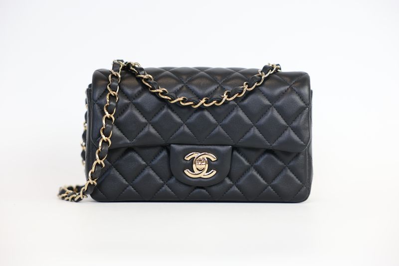 Chanel Classic 23S Mini Rectangular Bag, Black Quilted Leather and Gold Hardware, Preowned in Box WA001 Chanel Classic 23S Mini Rectangular Bag, Black Quilted Leather and Gold Hardware, Preowned in Box WA001