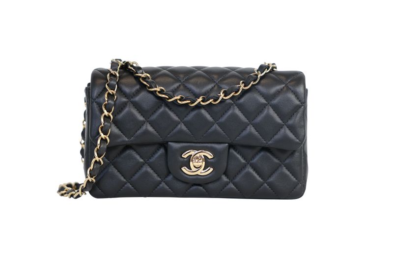 Chanel Classic 23S Mini Rectangular Bag, Black Quilted Leather and Gold Hardware, Preowned in Box WA001 Chanel Classic 23S Mini Rectangular Bag, Black Quilted Leather and Gold Hardware, Preowned in Box WA001