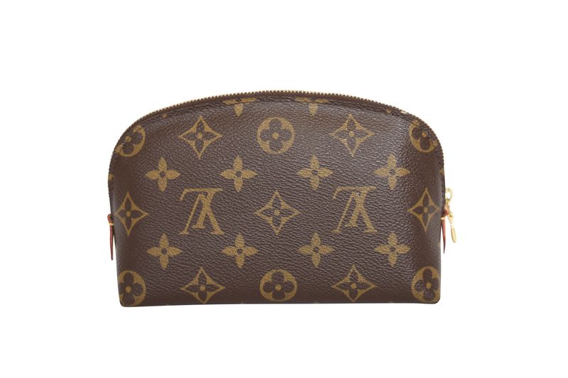 Louis Vuitton Cosmetic PM Pouch, Brown Monogram Canvas and Gold Hardware, Preowned in Dustbag WA001