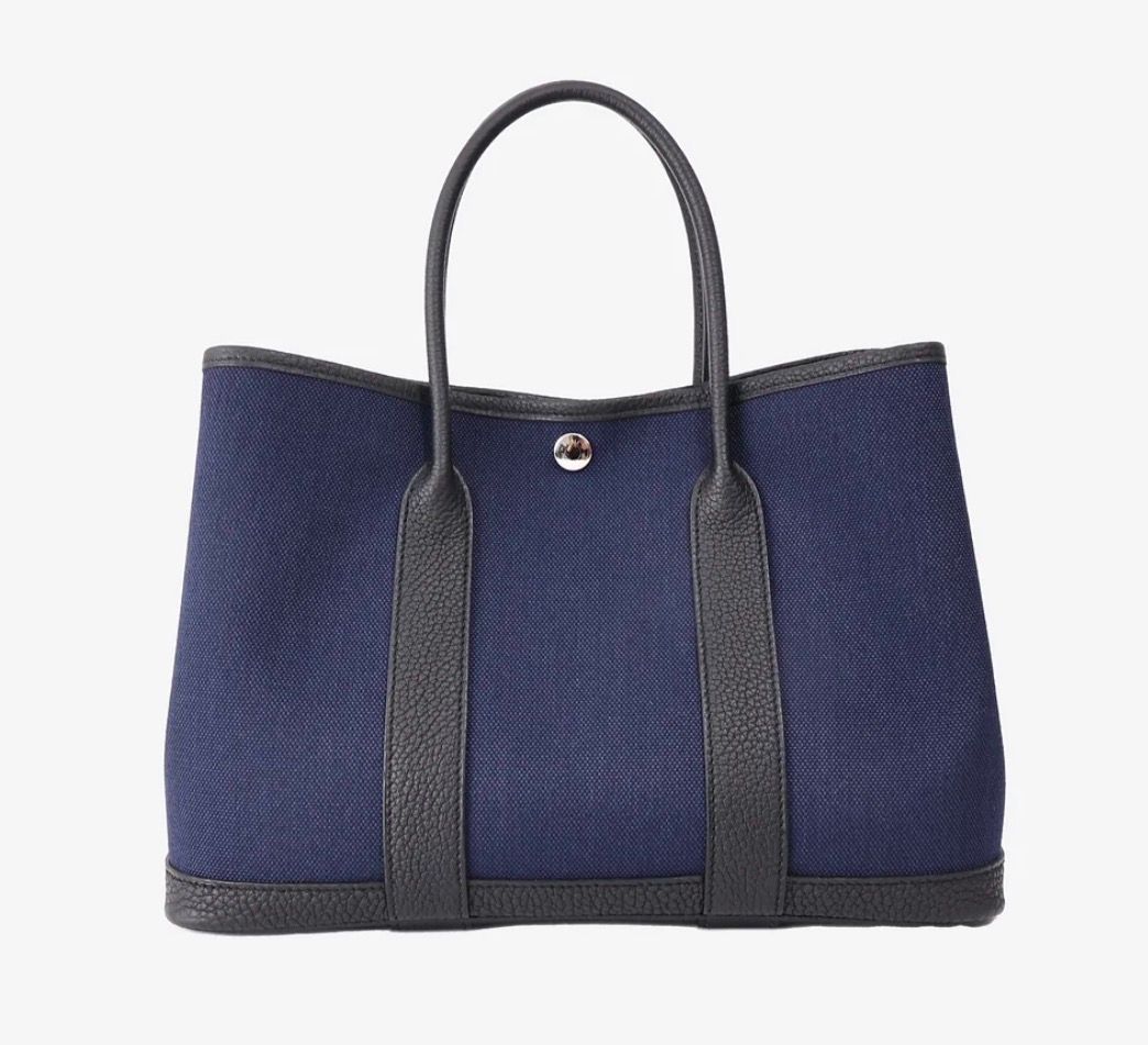 Hermès Garden Party 30 in Navy Blue Toile Canvas with Palladium Hardware LND001
