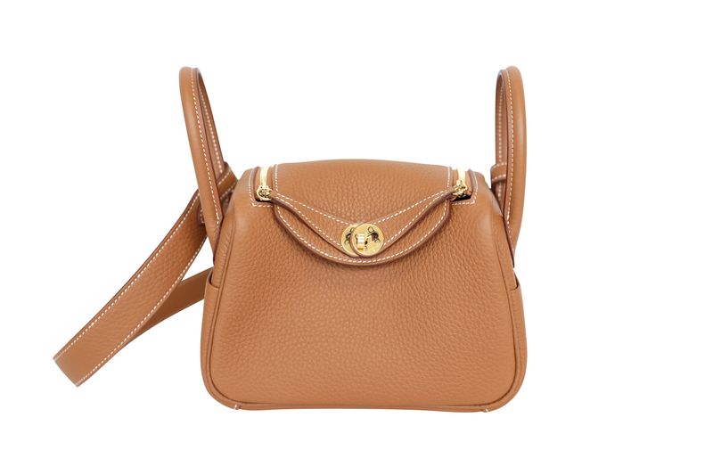 Hermes Lindy Mini, Tan Gold with Gold Hardware, W Stamp, New in Box WA001