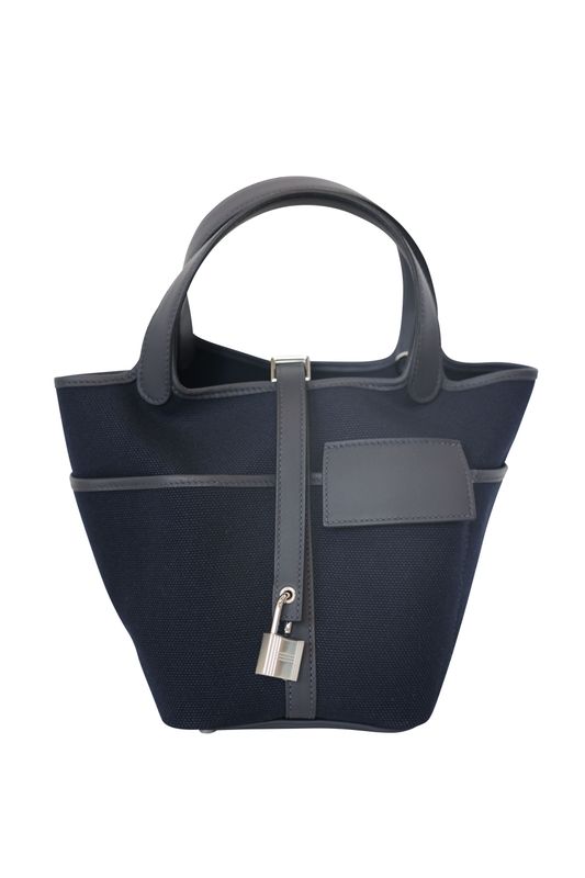 Hermes Picotin 18 Cargo, Blue Marine and Caban Canvas and Swift Leather, G Stamp, Preowned in Box WA001 Hermes Picotin 18 Cargo, Blue Marine and Caban Canvas and Swift Leather, G Stamp, Preowned in Box WA001