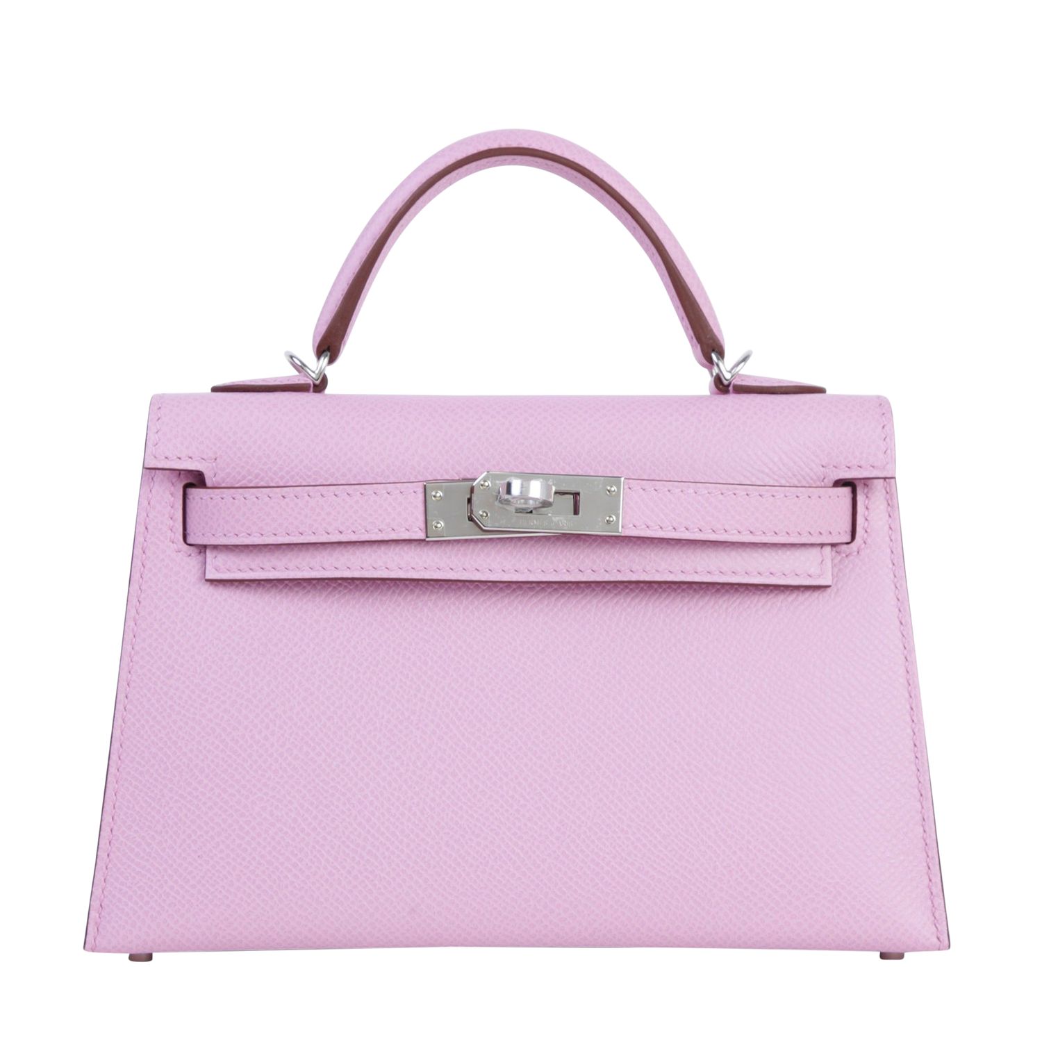 Hermes Mini Kelly, Mauve Sylvestre Epsom Leather with Palladium Hardware, New in Box KJRB008