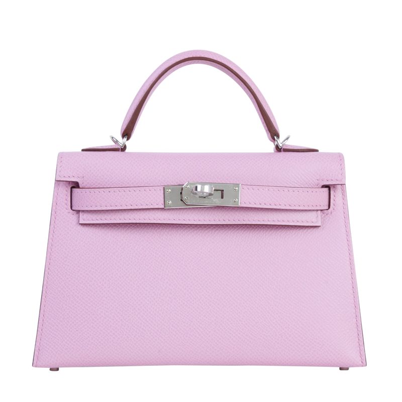 Hermes Mini Kelly, Mauve Sylvestre Epsom Leather with Palladium Hardware, New in Box KJRB008