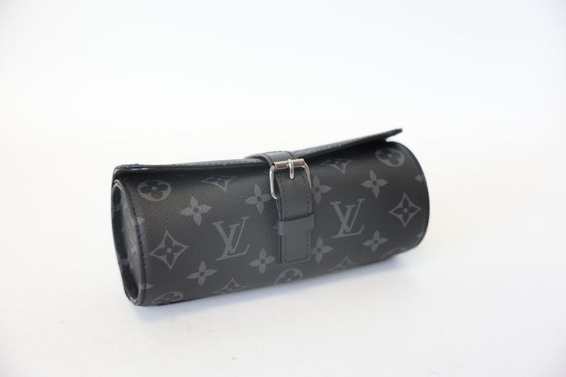Louis Vuitton Watch Roll Case, Monogram Eclipse, Preowned in Dustbag WA001 Louis Vuitton Watch Roll Case, Monogram Eclipse, Preowned in Dustbag WA001