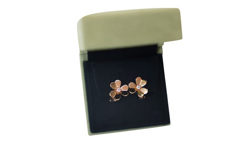 Van Cleef Frivole Earrings, Small Model, 18k Rose Gold with Diamond, Preowned in Box WA001