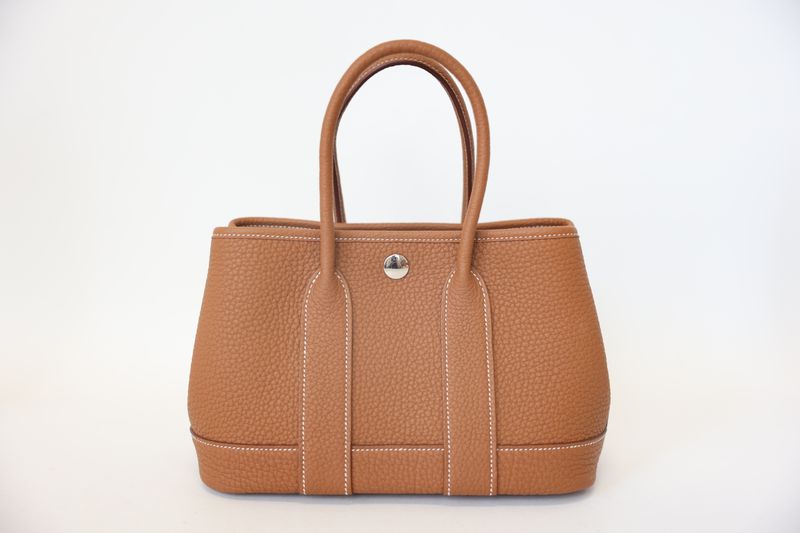 Hermes Neo Garden Party 23, Tan Gold Leather with Palladium Hardware, New in Box WA001 Hermes Neo Garden Party 23, Tan Gold Leather with Palladium Hardware, New in Box WA001