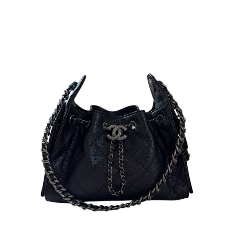 Chanel 25 Mini Bag, Black Quilted Caviar Leather and Ruthenium Hardware, New in Box MA001
