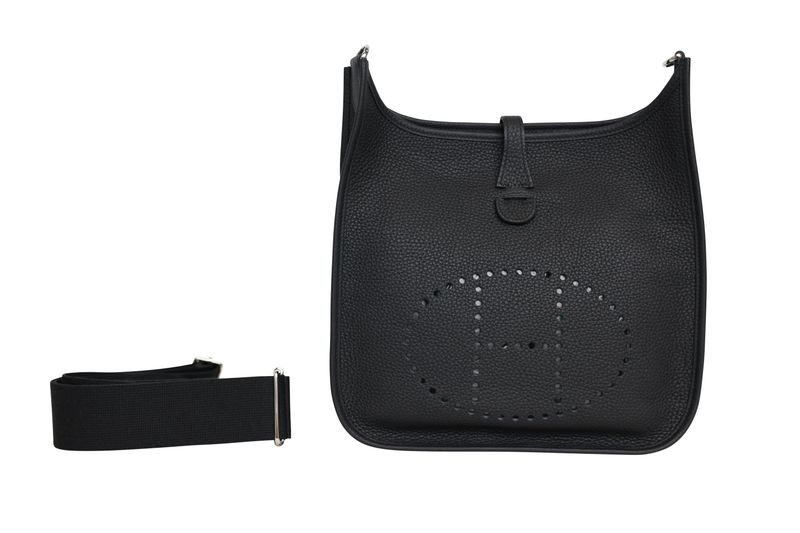 Hermes Evelyne 29 Gen I PM Bag, Black Noir Clemence Leather and Palladium Hardware, D 2019 Stamp,  New in Dustbag WA001