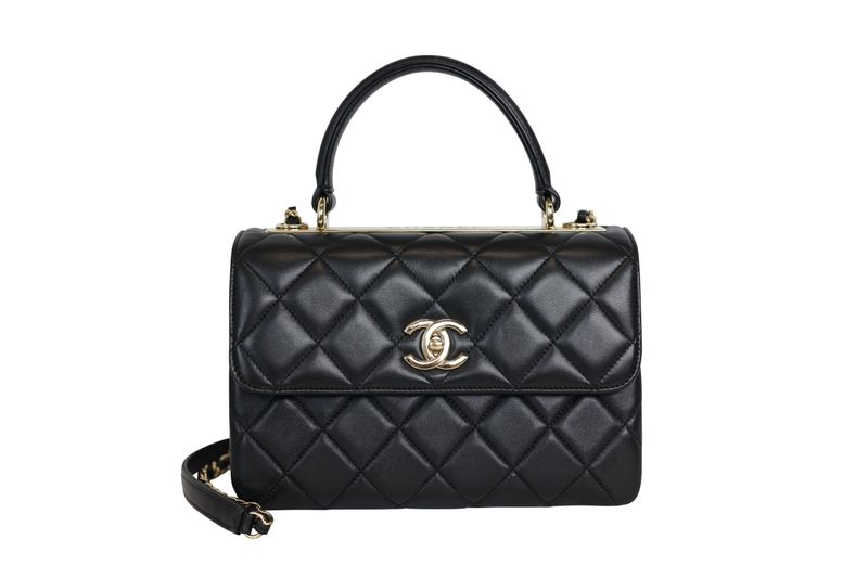 Chanel Trendy CC Top Handle Medium Bag, Black Quilted Lambskin and Gold Hardware, Preowned in Dustbag WA001