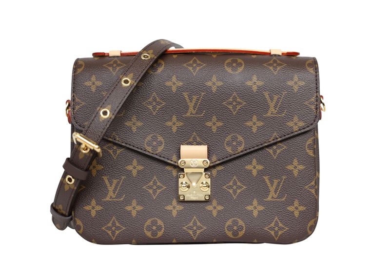 Louis Vuitton Pochette Metis Bag, Brown Monogram Coated Canvas with Natural Cowhide and Gold Hardware, New in Box WA001