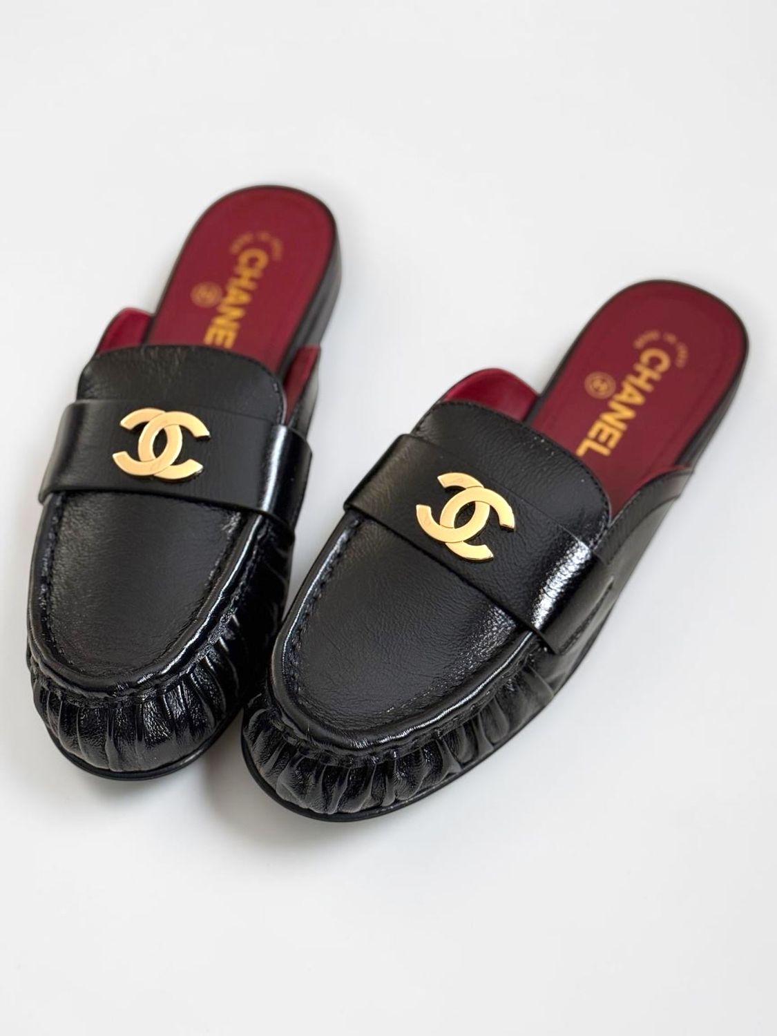 Chanel Mules, 26A, Black Crumpled Lambskin, Size 39, New in Box MA001