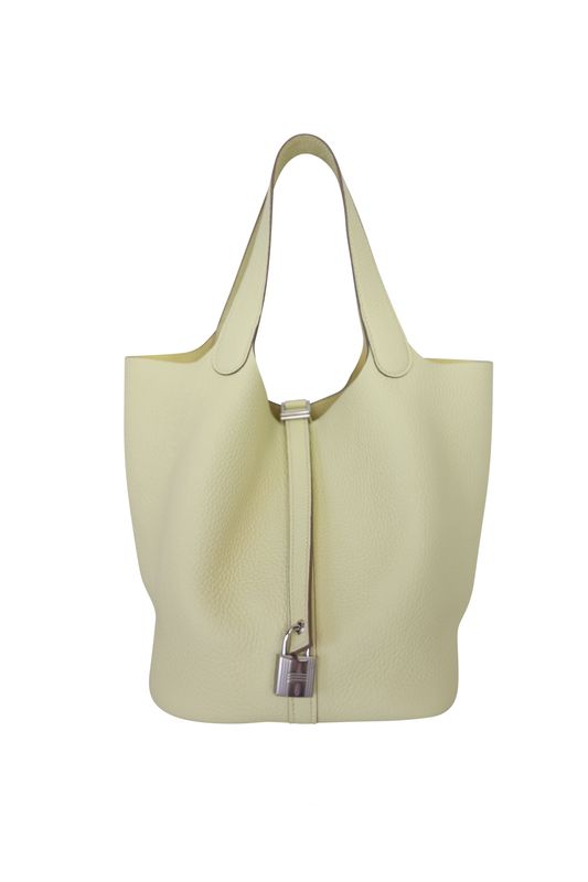 Hermes Picotin Lock 22 Bag, Yellow Jaune Poussin Taurillon Clemence and Palladium Hardware, K 2025 Stamp, Preowned in Dustbag WA001