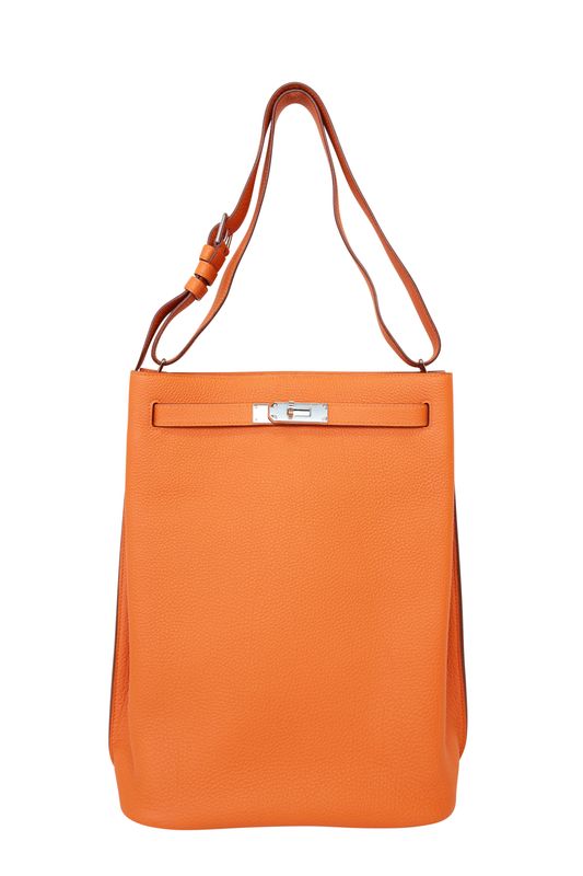 Hermes So Kelly 26 Shoulder Bag, Orange Togo Leather and Palladium Hardware, R in Square Stamp, Preowned in Box  WA001