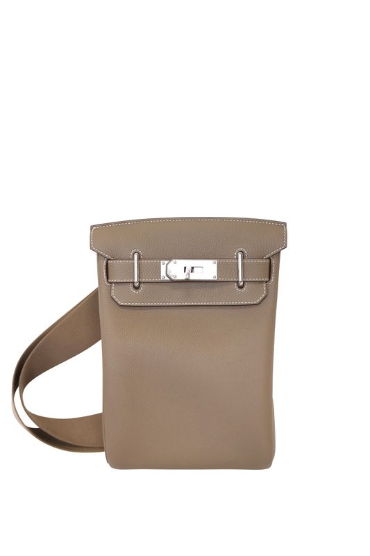 Hermes Hac a Dos PM Backpack Bag with Accessory Pouch, Beige Etoupe Togo Leather and Palladium Hardware, G 2026 Stamp, New in Box WA001