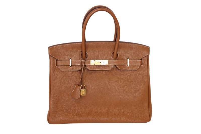 Hermes Birkin 35 Handbag, Tan Brown Gold Togo Leather and Gold Hardware, N in Square 2010 Stamp, Preowned in Dustbag WA001